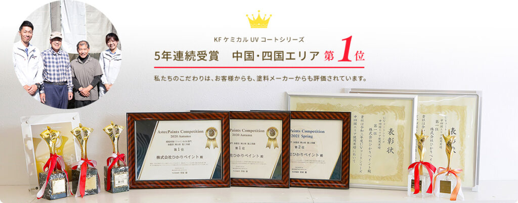 KFケミカルUVコートシリーズ5年連続受賞　中国・四国エリア第1位