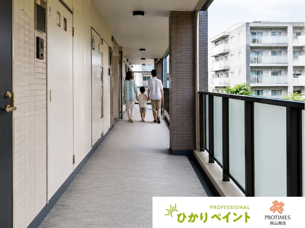 岡山市の共用廊下防水は、ひかりペイントへご相談ください