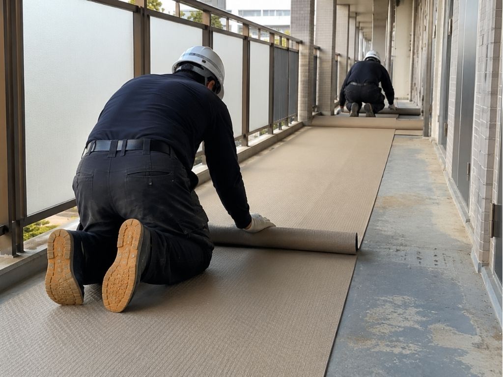 長尺シートと防滑シートは歩行部に向いている