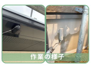 軒天・外壁の塗装作業